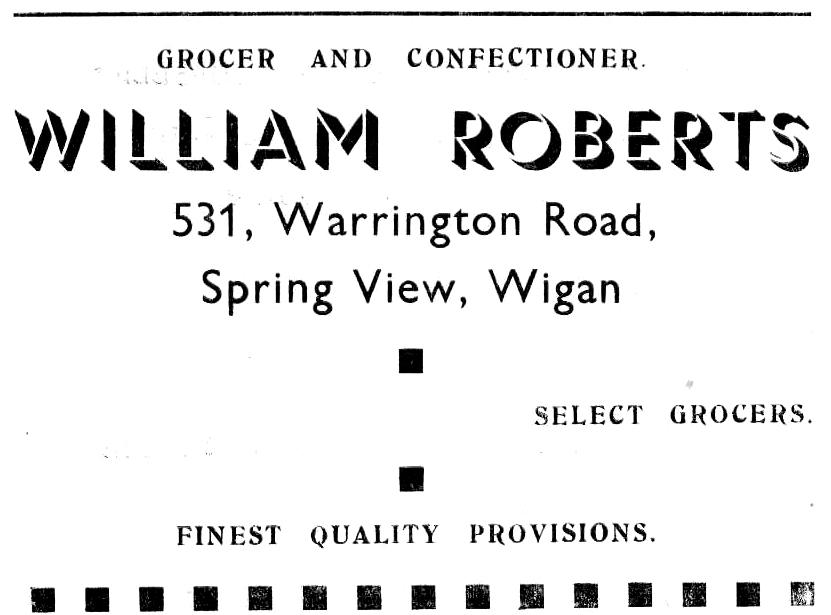 Advert for William Robert's Shop, Spring View Advert for William Robert's Shop, Spring View