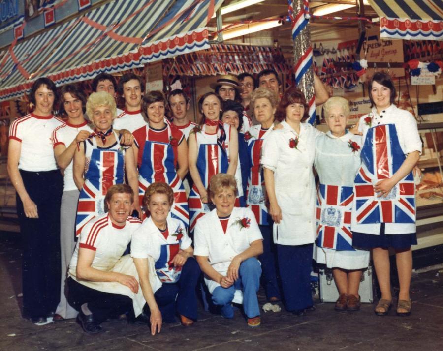 Green's butchers staff, Silver Jubilee. Green's butchers staff, Silver Jubilee.