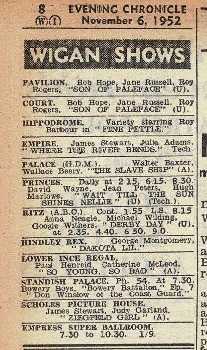 Cinema programme. Evening Post 1952
