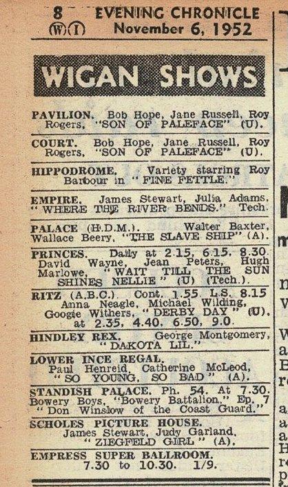 Cinema programme. Evening Post 1952 Cinema programme. Evening Post 1952