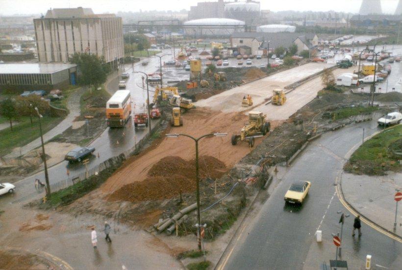 Road construction, Riverway.