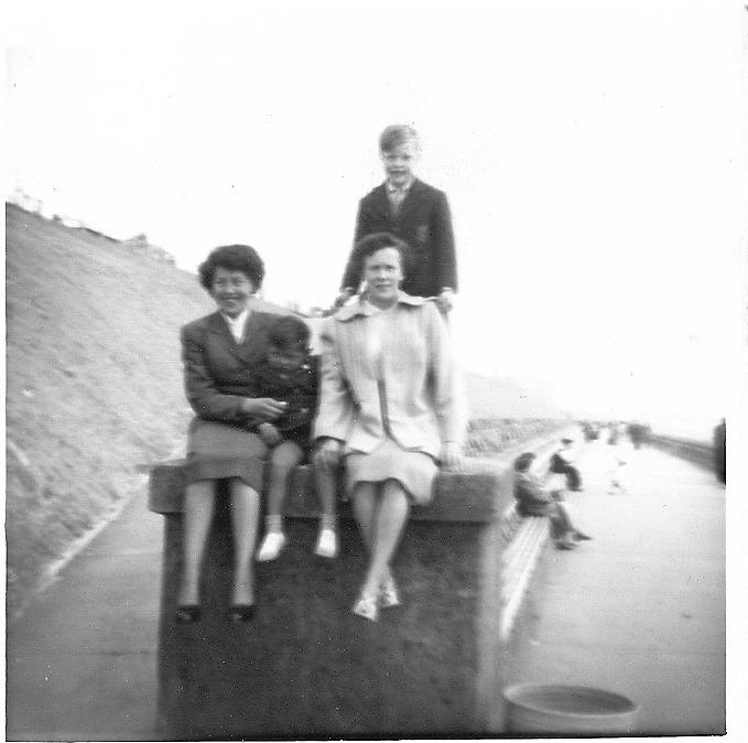 Mum Doreen, me (stood),  Aunty Edna Southern and David Southern Blackpool cc 1955