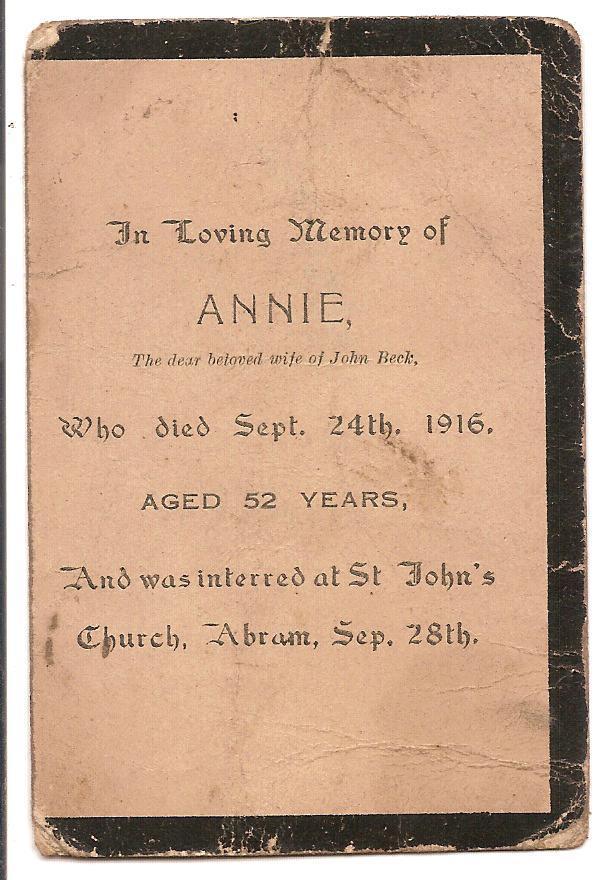 Annie Beck (neé Austin) Funeral Card