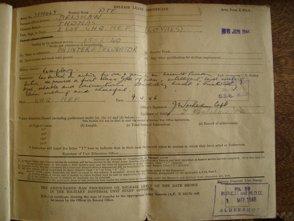 DADS ARMY RELEASE CERTIFICATE. DADS ARMY RELEASE CERTIFICATE.