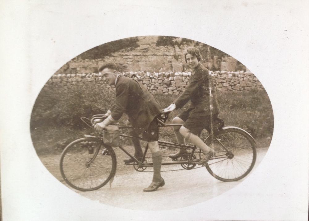 Mr and Mrs Jackson with tandem. Mr and Mrs Jackson with tandem.