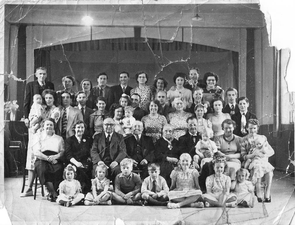 Birthday Party Great Grandma Hankin and Family at Wigan St George's Church Hall cc 1949 