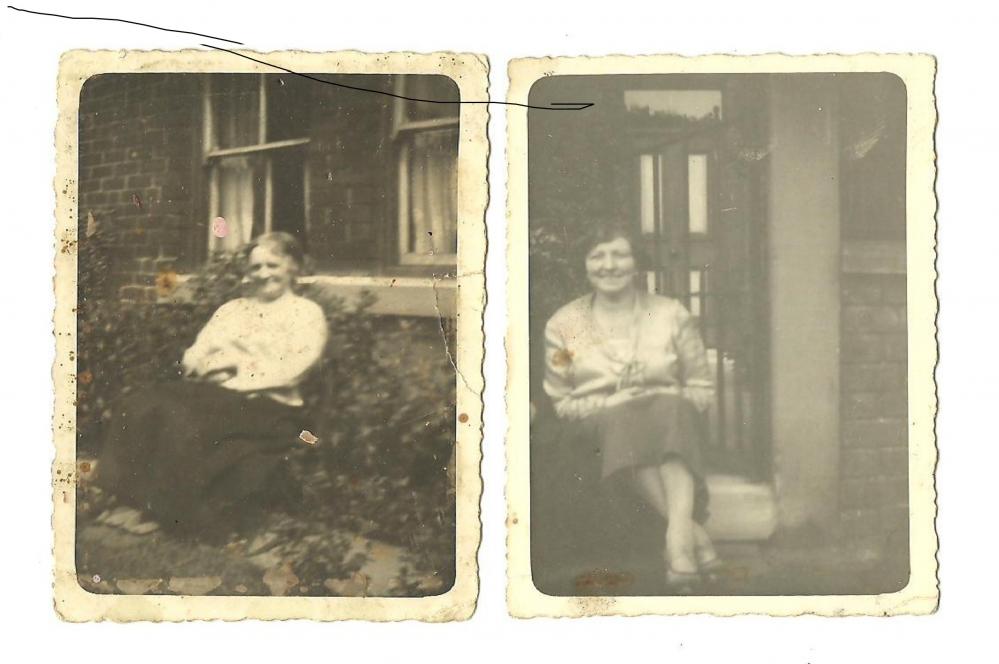 Believed to be Kate Lewis and daughter Florrie ( Morby) c 1940 at their home "The Limes" (farm) Standish near Wigan 