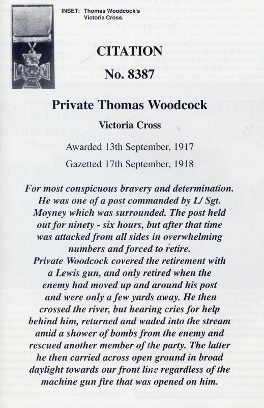 Thomas Woodcock V.C. CITATION