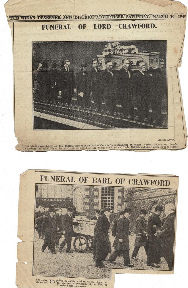 Newspaper Cuttings 1940 Lord Crawford Funeral Newspaper Cuttings 1940 Lord Crawford Funeral