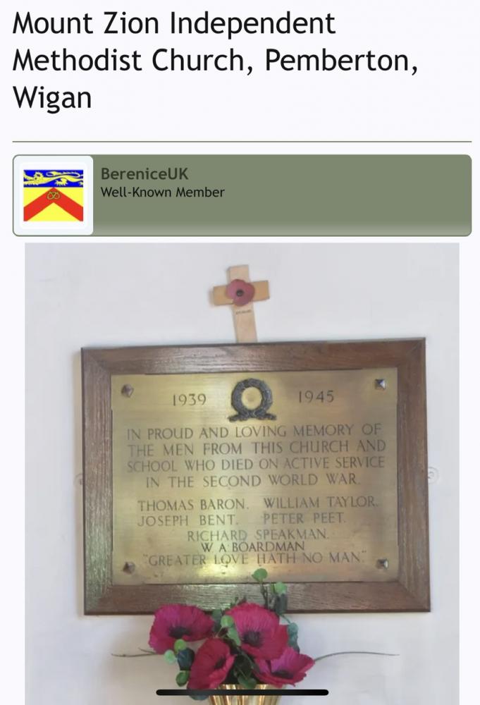 Richard Speakman’s WW2 memorial plaque
