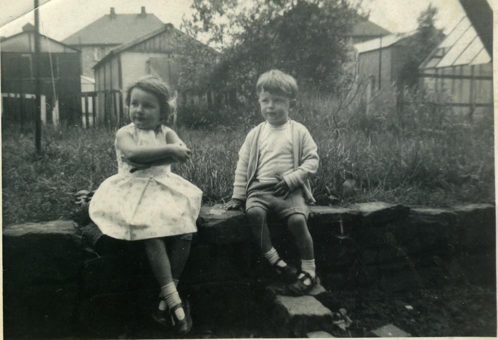 My cousin Janet and me at Grandma & Granddad's house. 