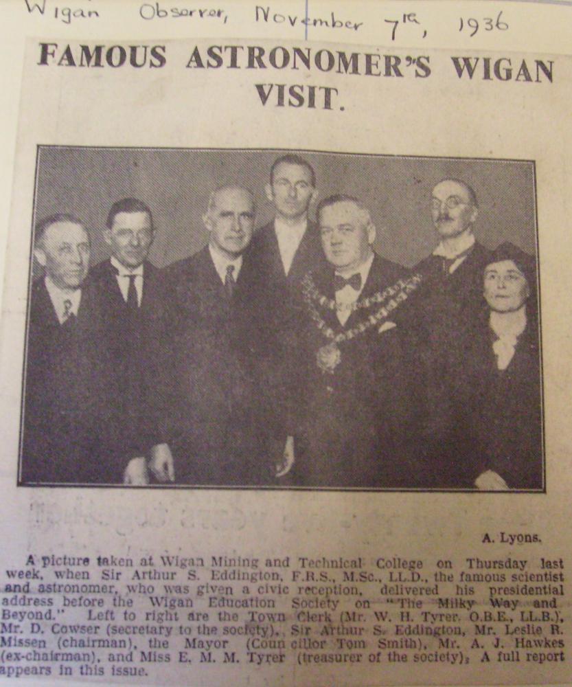 FAMOUS ASTRONOMER VISITS WIGAN NOV. 7th 1936