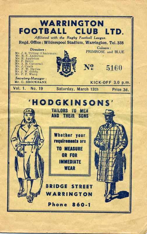 Warrinngton v Wigan Programme Warrinngton v Wigan Programme