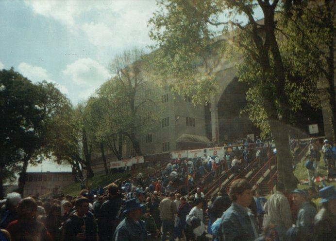 Latics fans head for the turnstiles.