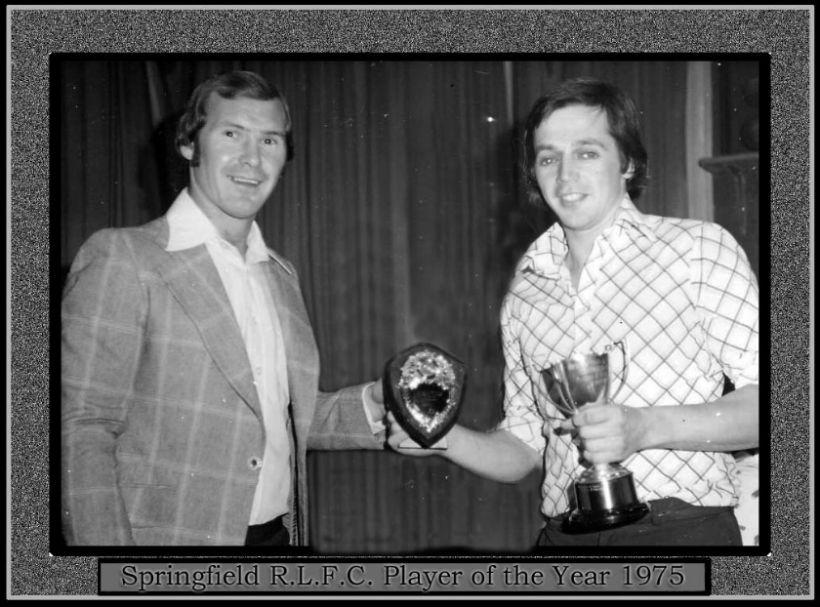 Joe Pendlebury receiving the player of the year award from Bill Francis, 1975. Joe Pendlebury receiving the player of the year award from Bill Francis, 1975.