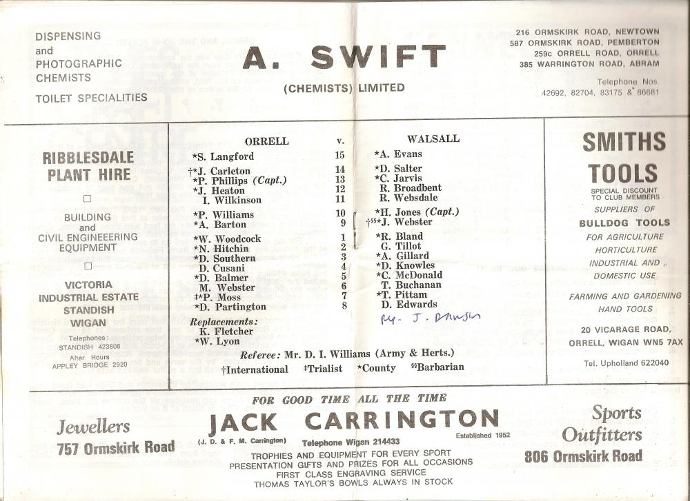 Orrell v Walsall Teams 1981