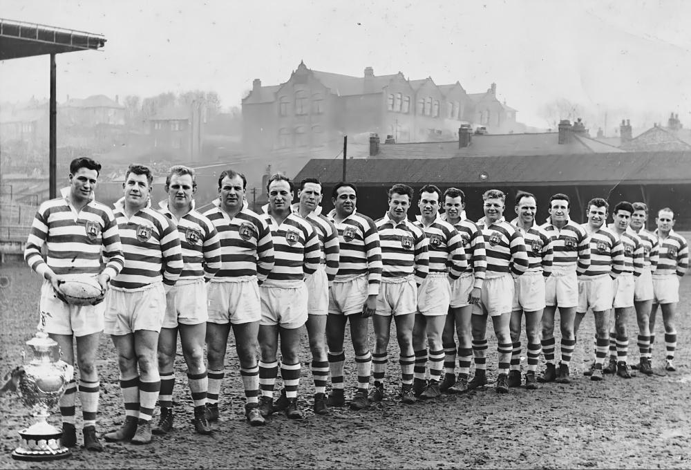 Wigan Rugby team with 1958 Challenge Cup