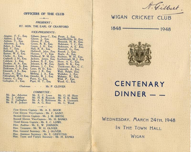 CENTENARY DINNER BROCHURE 1948