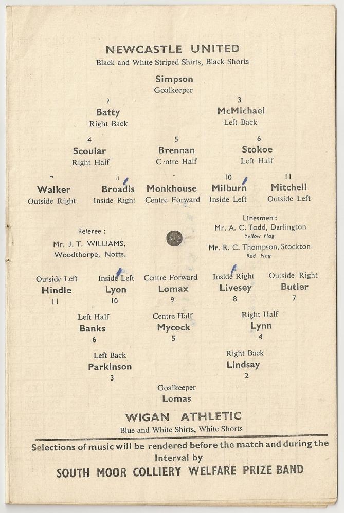 Newcastle United V Wigan Athletic Programme 1954