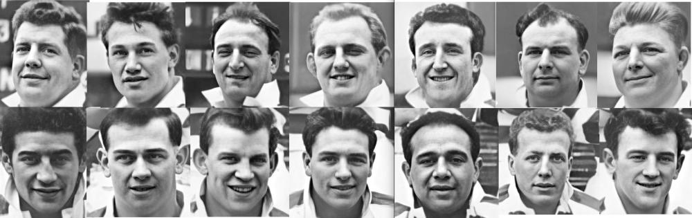 Portraits of Wigan 1959 Cup winners.
