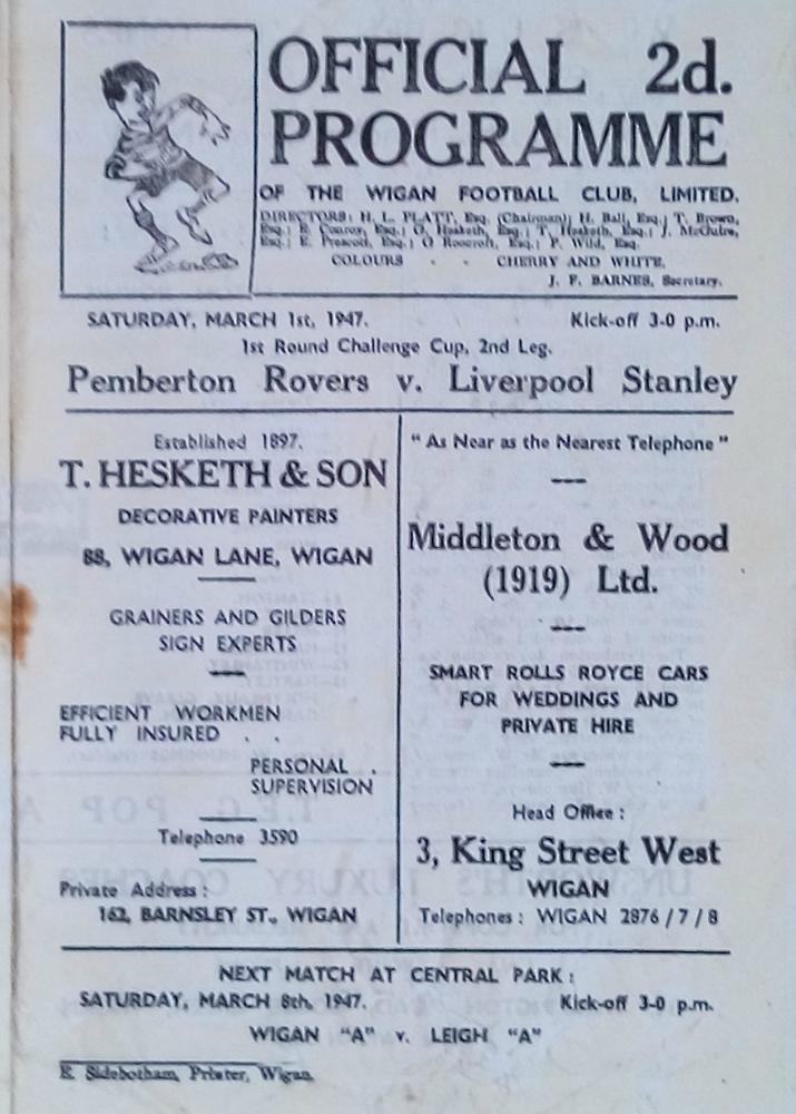 Programme Pemberton Rovers Programme Pemberton Rovers