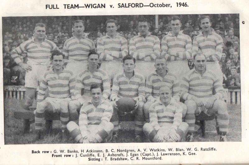 Full team, Wigan v Salford, October 1946. Full team, Wigan v Salford, October 1946.