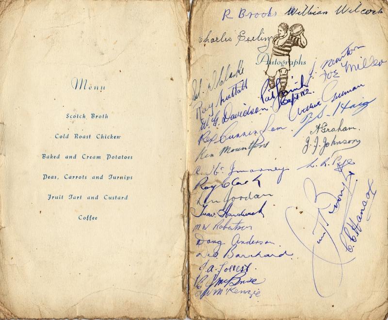 Wigan v New Zealand 1947 Dinner Menu