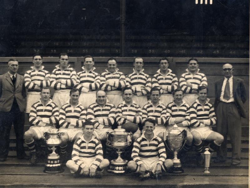 Wigan Team with Four Trophies Wigan Team with Four Trophies