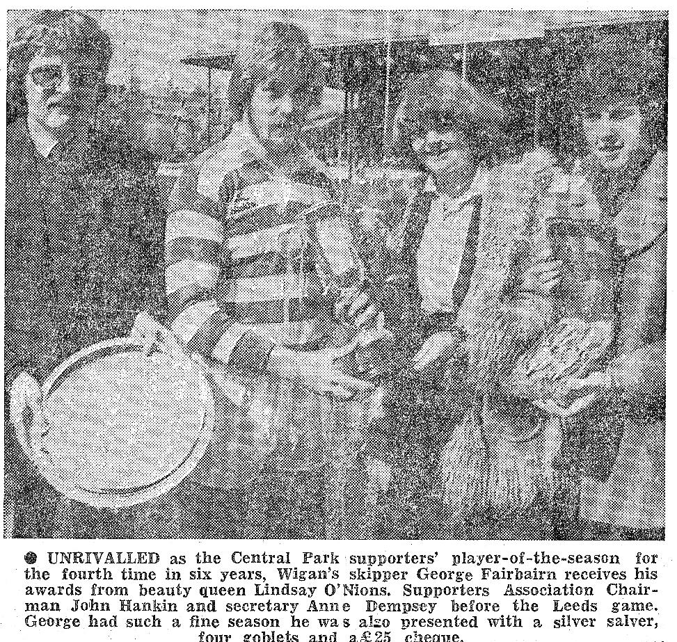 Wigan RL Supporters Association Player of The Season mid 1970s