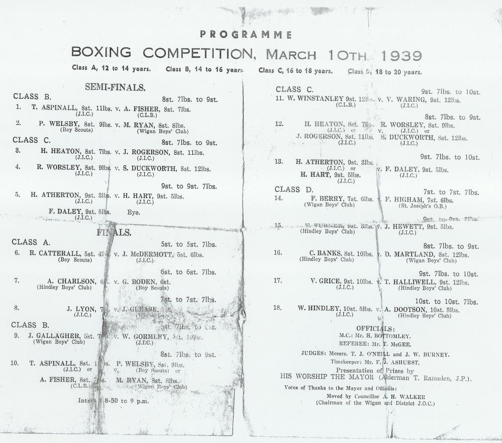 boxing competition programme 1939