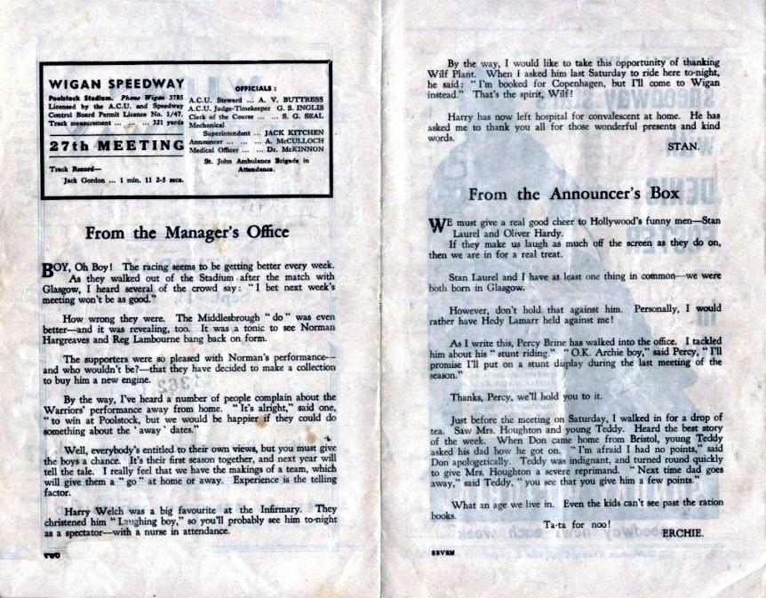 Speedway programme Laurel & Hardy 2 Speedway programme Laurel & Hardy 2