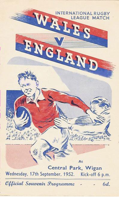 Souvenir programme Wales v England, 17th September 1952 Central Park 