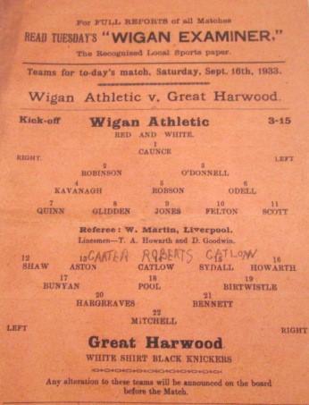 Match programme from Wigan Athletic's 1st ever FA Cup game on September 16th 1933.
