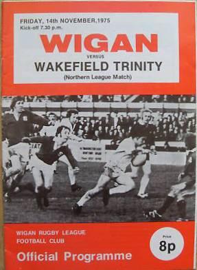 Programme Wigan v Wakefielf Trinity 16th Nov 1975