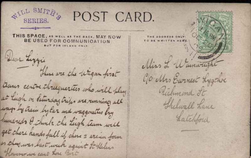 Reverse of Windsor Jones postcard, postally used, 1905.