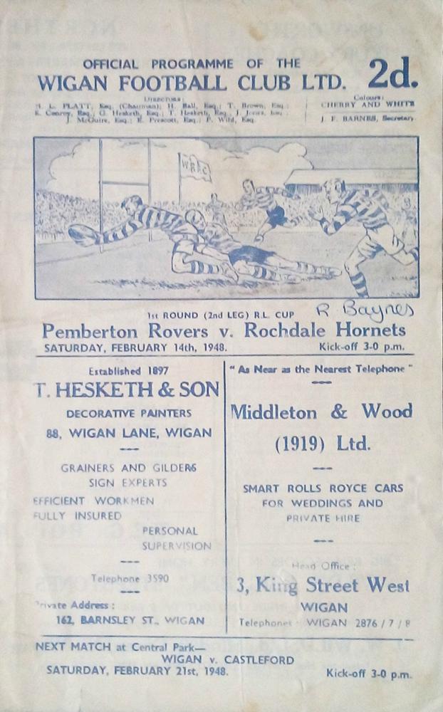 Pemberton Rovers programme Pemberton Rovers programme