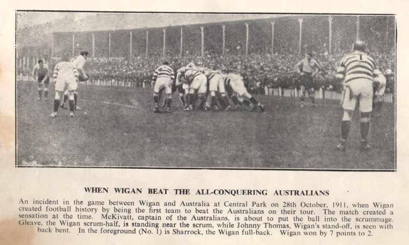 Wigan beat the Australians for the first time at Central Park, 28th October 1911.