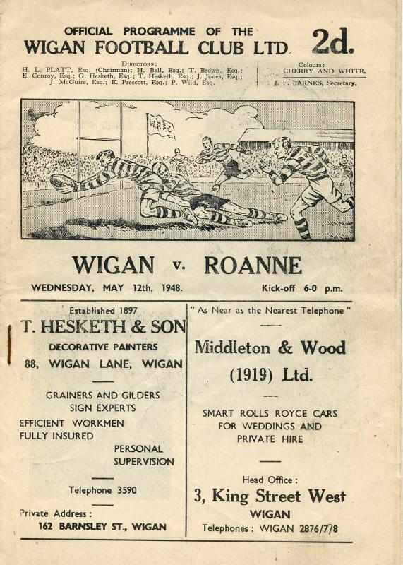 Wigan v Roanne Programme Wigan v Roanne Programme