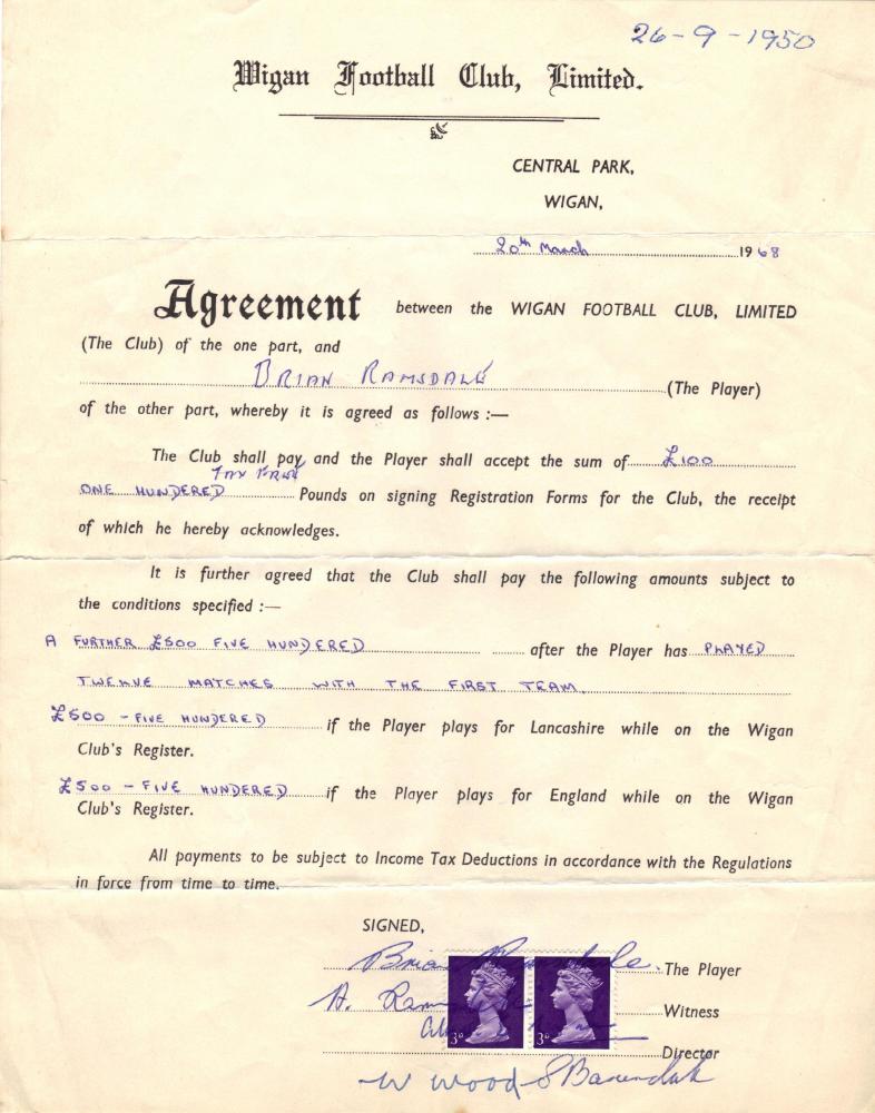 Player Contract  28th March 1968
