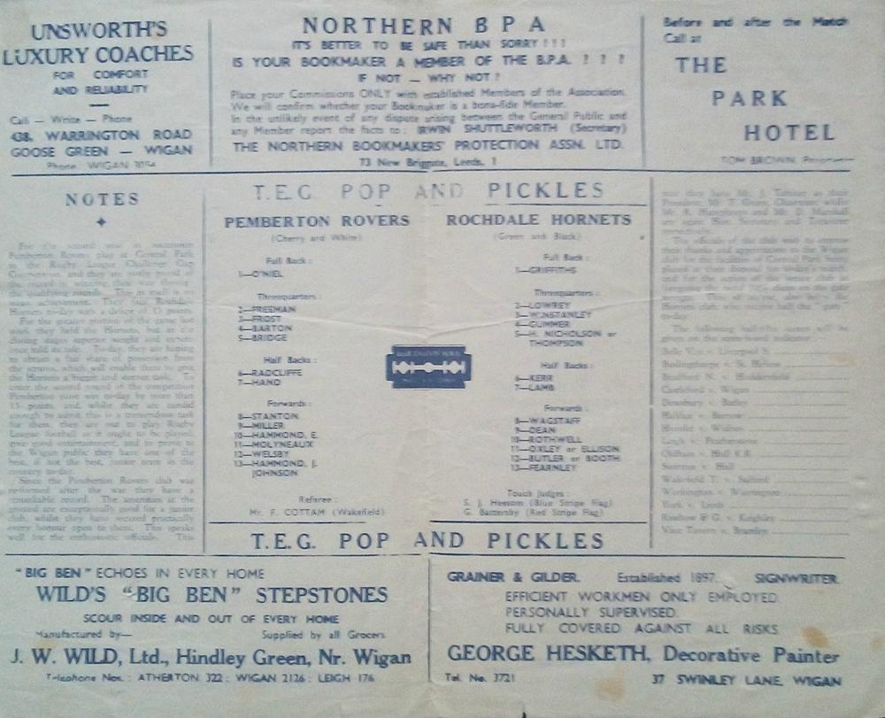 Pemberton Rovers programme Pemberton Rovers programme