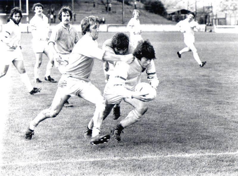 Springfield hooker Graham Moss crosses the Rose Bridge try line during the Ken Gee cup 1979. Springfield hooker Graham Moss crosses the Rose Bridge try line during the Ken Gee cup 1979.