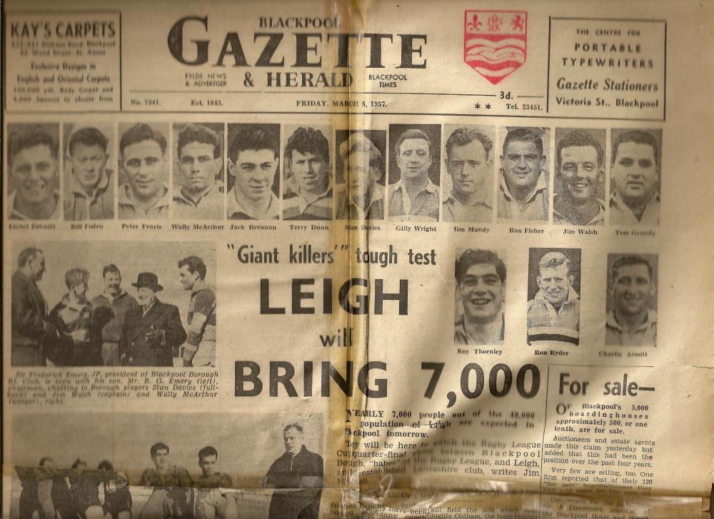 Leigh RLFC Head To Blackpool Borough RLFC! 1957 Leigh RLFC Head To Blackpool Borough RLFC! 1957
