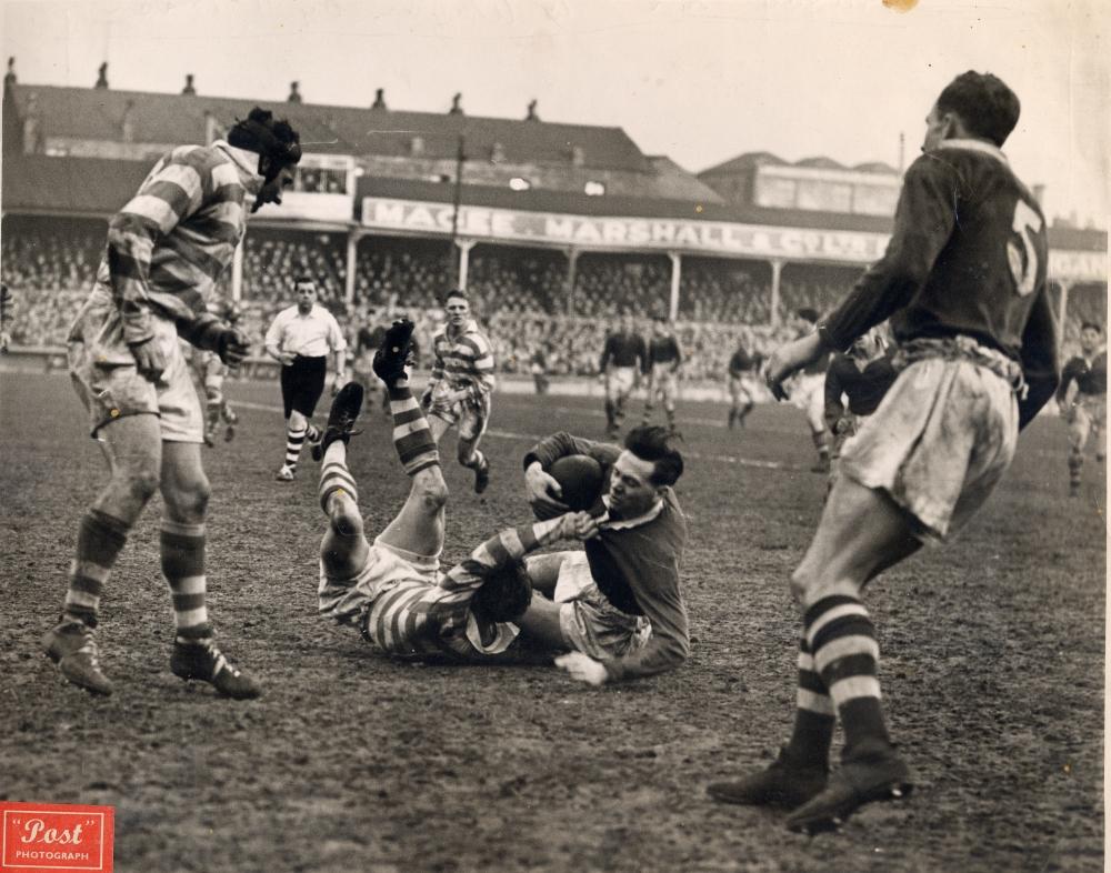 Action from Wigan v ? Central Park. early 1950's