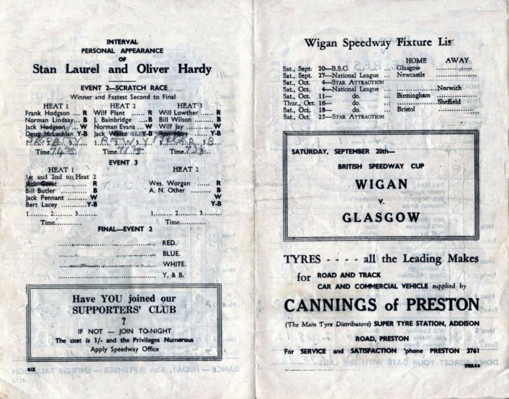 Speedway programme Laurel & Hardy 4 Speedway programme Laurel & Hardy 4