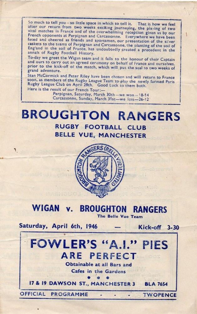 Broughton Rangers v Wigan 1946
