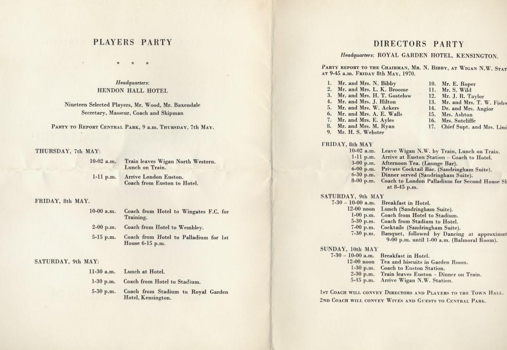 1970 R.L. Cup Final Itinerary Inside Pages