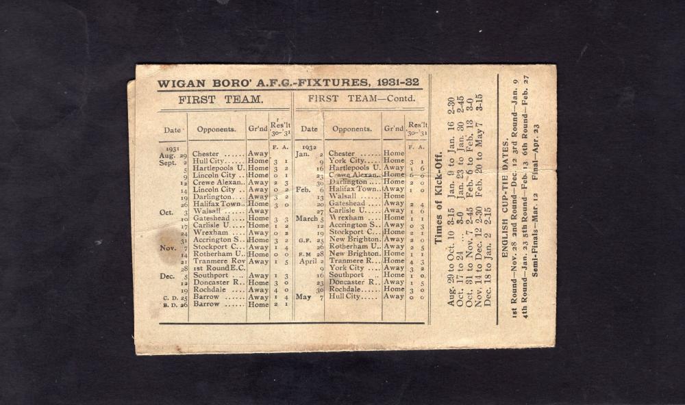 WIGAN BOROUGH FIXTURE LIST 1931-32