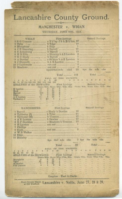 SCORECARD 1912 SCORECARD 1912