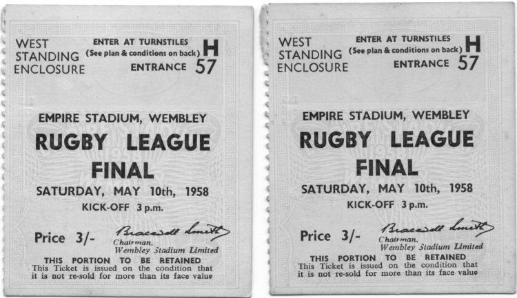 Wigan v Workington Wembley tickets, 1958. Wigan v Workington Wembley tickets, 1958.