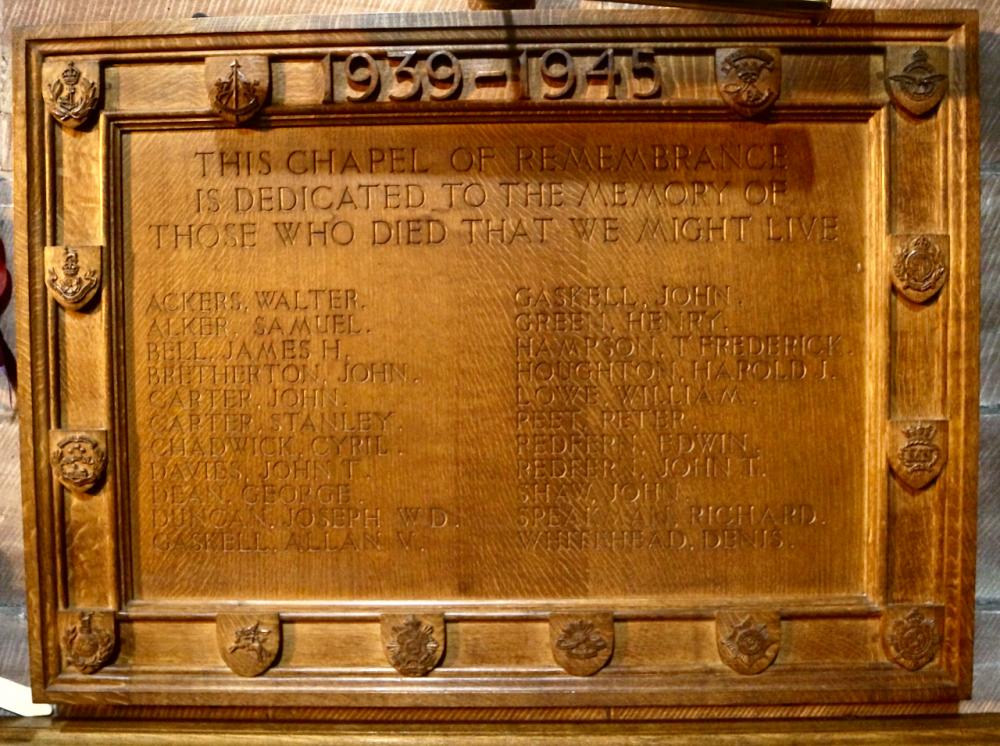 Memorial plaque in WW2 Chapel at St Matthew Highfield Memorial plaque in WW2 Chapel at St Matthew Highfield